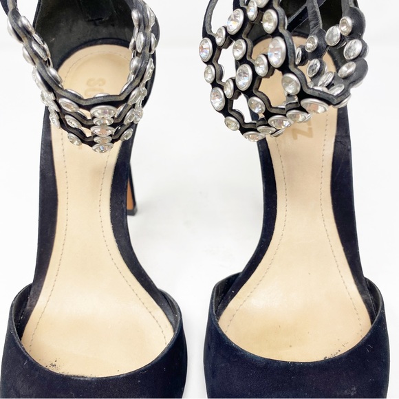 Schutz Size 6B Black Stiletto Heel Sandals with Bejeweled Rhinestone Ankle Strap - Picture 9 of 10